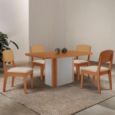 Imagem de Mesa De Jantar Isadora 120cm Tampo Mdf Laminado Veludo Creme/naturale/off White