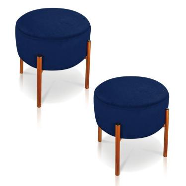 Imagem de Kit 2 Puffs Iron Suede Cobre Azul Marinho