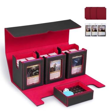 Imagem de Marsguard Trading Card Deck Box with Commander Display，4 in 1 MTG Storage Holds 300+ Double-Sleeved Cards，3 Deck Boxes & Dice Tray Included，Fits MTG, TCG, PTCG & Sports Cards