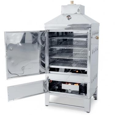 Imagem de Defumador Profissional em Aço Inox, Capacidade 20kg, com Termômetro, 2 Grelhas, Kit Gás, para Carnes e Frutas