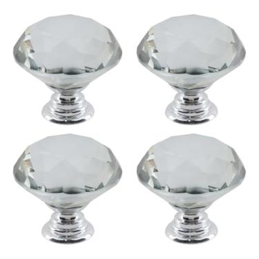 Imagem de Dahszhi 4 peças de diamante de topo plano 30 mm puxador de vidro de cristal puxadores de armário gavetas armário cômoda estante guarda-roupa, prata-cinza