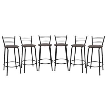 Imagem de Kit 6 Banquetas Para Cozinha Flórida Estrutura Preta 60cm Área de Lazer Piscina Balcão Bancada Bistro Bar (Assento Marrom Escuro)