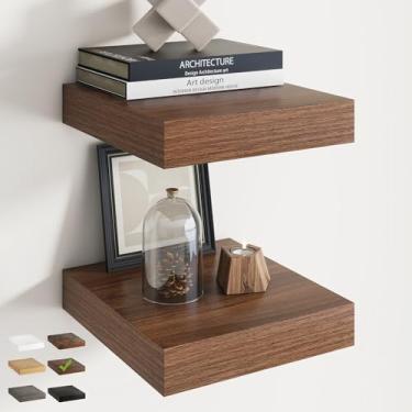 Imagem de Prateleiras flutuantes quadradas de 30 cm para parede, pacote com 2, prateleiras de banheiro de grão de madeira de 30 cm D com suportes invisíveis, fácil instalação, prateleiras de armazenamento de