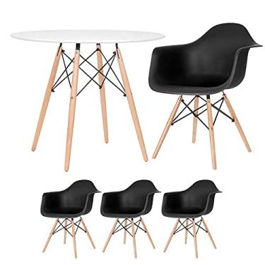 Imagem de Loft7, Mesa redonda Eames 90 cm branco + 3 cadeiras Eiffel Daw nude