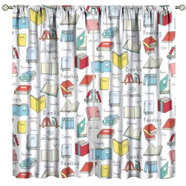Imagem de FAOTELY Cortinas modernas para biblioteca, estante de madeira, sala de estudo, educação, leitura, livros legíveis, cortinas de janela para quarto, sala de estar, cozinha, café, decoração (L50 x C 114