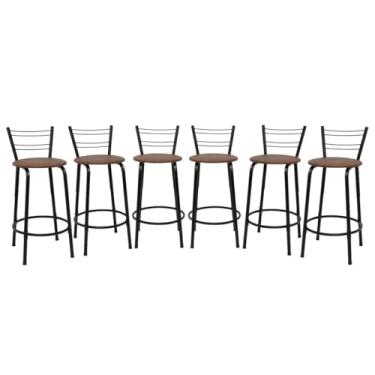 Imagem de Kit 6 Banquetas Para Cozinha Flórida Estrutura Preta 60cm Área de Lazer Piscina Balcão Bancada Bistro Bar (Assento Marrom Claro)