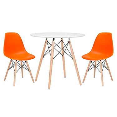 Imagem de Loft7, Kit - Mesa redonda Eames 80 cm branco + 2 cadeiras Eiffel Dsw Laranja