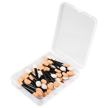 Imagem de 50 aplicadores de esponja de sombra dupla face com recipiente, pincel de sombra, aplicador de maquiagem, preto