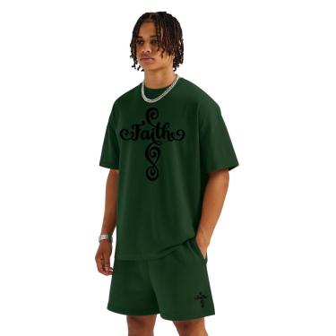 Imagem de Conjunto Masculino Streetwear Oversized Camiseta + Bermuda Moletinho Casual Esportivo Confortável-Masculino