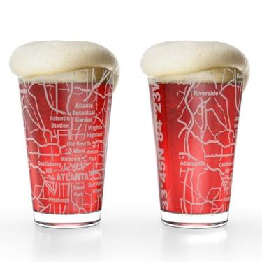 Imagem de Greenline Goods Copos de cerveja Atlanta, GA Map Pint (conjunto de 2), 473 g – Design de envoltório gravado