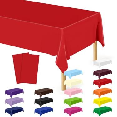 Imagem de QZYL Pacote com 2 capas de mesa de piquenique, toalhas de mesa de plástico vermelho, 272 x 137 cm, toalha de mesa retangular descartável, vermelha, decoração à prova d'água, suprimentos de festa para