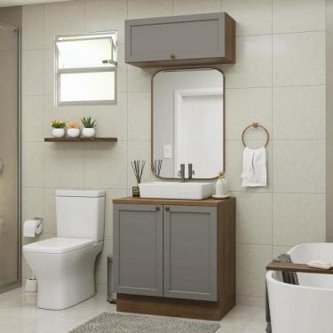 Imagem de Conjunto Gabinete para Banheiro 80cm 3 Portas Rustic/Cinza Vik Madesa 