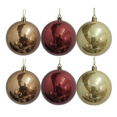 Imagem de Jogo 6 Bolas de Natal Peroladas Luxo 8cm Vinho Bordô, Dourado e Bronze Brilho Suave