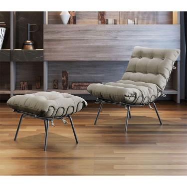 Imagem de Poltrona E Puff M07 Estrutura Em Ferro Mais Decor Preto/areia
