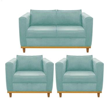 Imagem de Kit Sofá 2 Lugares 2 Poltronas Europa Suede Azul Tiffany