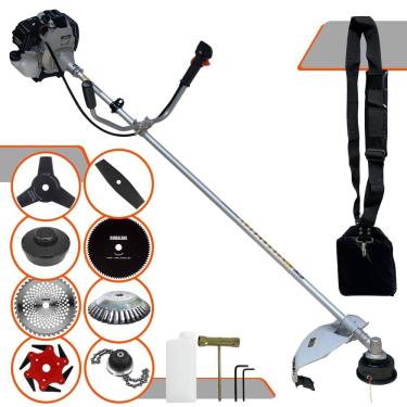 Imagem de Podador de Grama Toyama TBC43H 43cc 2T 1,7HP Com Carretel de Nylon + Facas 2 Pontas, 3 Pontas, 6 Pontas, 40 Dentes, 80 Dentes, Trimmer e Escova de Aço
