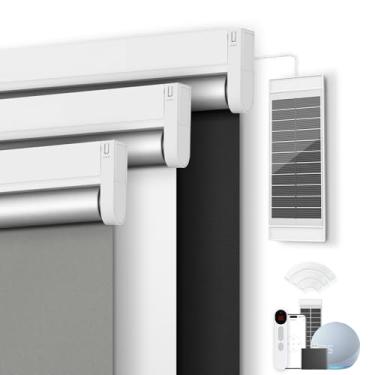 Imagem de Persianas motorizadas com controle remoto 【Painel solar incluído】 Persianas de rolo inteligentes 100% blackout para Windows Persianas elétricas sem fio compatíveis com Alexa White, 81 cm L x 182 cm A