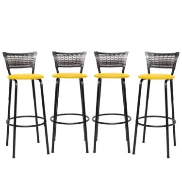 Imagem de Banquetas Junco Degradê Cyber Estrutura Preta Ideal para Bancada Balcão e Cozinha Kit 04 Unidades - Itagold (Amarelo)