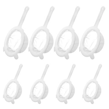 Imagem de YBEATY Pacote com 8 coadores de malha ultrafina, 2 tamanhos, 100/200/300/400, malha, nylon, reutilizável, peneira, peneira, filtro, colher, com alça para chá, café, nozes, leite, suco, farinha