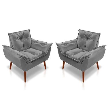 Imagem de Kit C- 02 Poltronas Opala Luxo Suede Cinza Claro