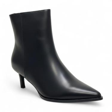 Imagem de ABSOLEX Bota feminina de salto gatinho de 6 cm com bico fino e zíper lateral no tornozelo, Poliuretano preto, 35