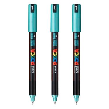 Imagem de posca Marcadores de tinta à base de água PC-1MR, ponta extrafina (0,7 mm), verde metálico, 3 unidades