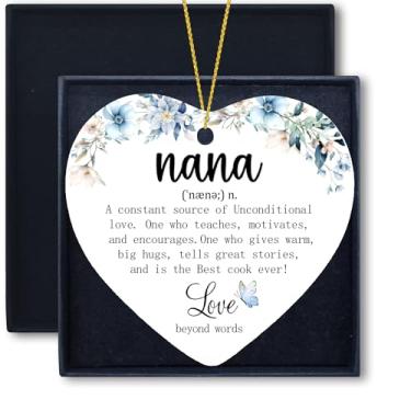 Imagem de Welshower Enfeites florais de vovó, melhores presentes de aniversário do Dia das Mães da vovó, presente de avó, enfeite de coração suspenso de cerâmica, lembrança para decoração de carro de árvore