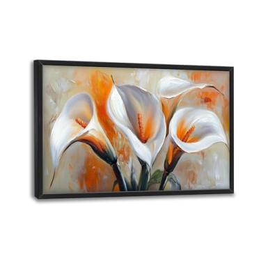 Imagem de Arte de parede Calla Lily para sala de estar, decoração de parede em tela de flor de Calla grande, pintura emoldurada de imagens florais brancas, arte moderna para banheiro, quarto, 91 cm x 61 cm