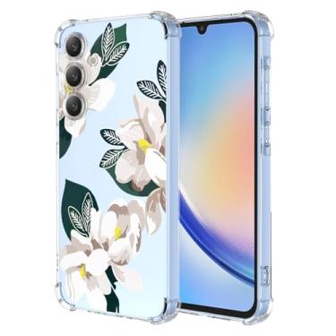 Imagem de WEIOUHR Capa para Galaxy A55 5G Samsung A55 5G transparente TPU macio design de flor branca, à prova de choque, resistente a arranhões, capa protetora leve, para Samsung Galaxy A55 5G (Magnólia)