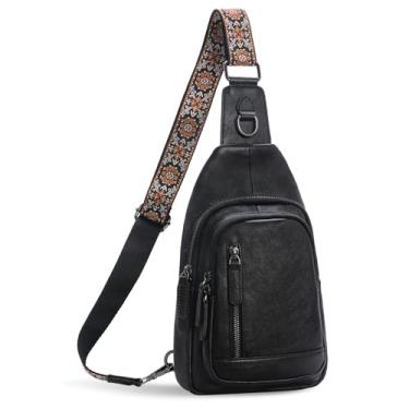 Imagem de HESHE Bolsa tiracolo de couro feminina com vários bolsos estilosas pochetes para viagem, Preto, Medium