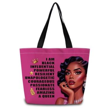Imagem de ZhuVantrix Sacola afro-americana reutilizável bolsa de compras estética bolsa de ombro com bolso interno com zíper elegante I Am Black Queen presente para mulheres