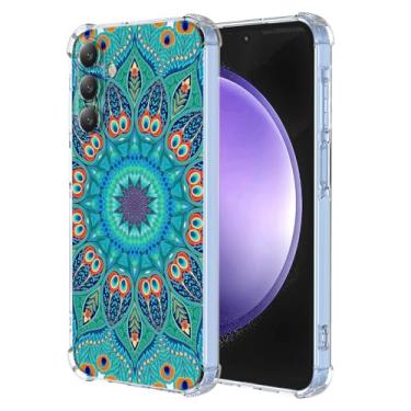 Imagem de WEIOUHR Capa para Galaxy S23 FE Samsung S23FE Transparente Macio TPU Verde Pena em Relevo, Resistente a Choques Capa Protetora Leve, para Samsung Galaxy S23 FE (Verde Pavão)