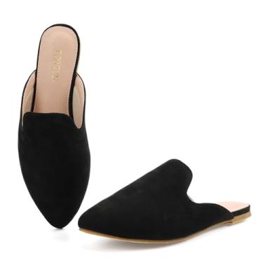 Imagem de Mocassins femininos TONIVIS Mules confortáveis sem cadarço, sem costas nuas, bico fino, para trabalho e uso casual, sapatos de salto baixo fechados femininos, Camurça preta, 38