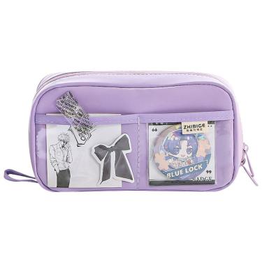 Imagem de Estojo de lápis com tecido de grande capacidade com bolso transparente