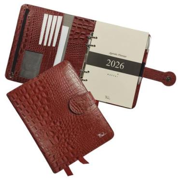 Imagem de Agenda Planner Couro 2026 126-R Raffai Couros, Vermelho Croco
