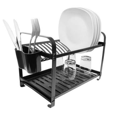 Imagem de Escorredor de Inox Mak Inox para 12 Pratos com Porta Talher de PVC Pre