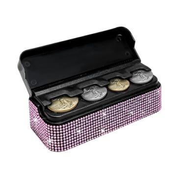 Imagem de ZNDAW Porta-moedas Bling para carro, organizador de moedas de cristal de strass com 4 compartimentos, estojo de armazenamento de moedas brilhante dispensador de dinheiro universal para a maioria dos