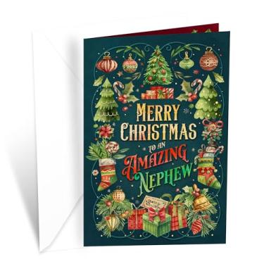Imagem de Prime Greetings Cartão de Natal de sobrinho, feito nos EUA, cartolina grossa com envelope premium embalado em um envelope de apresentação reutilizável, ecológico, 12,7 cm x 19,7 cm