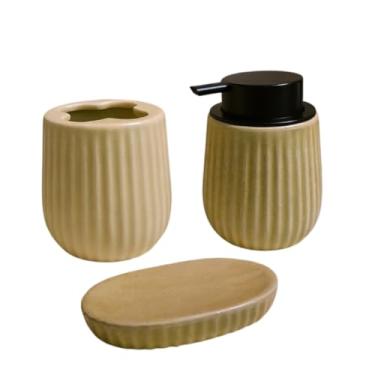 Imagem de Conjunto Banheiro Lavabo 3 Peças Dispenser Porta Escovas Saboneteira (Creme)