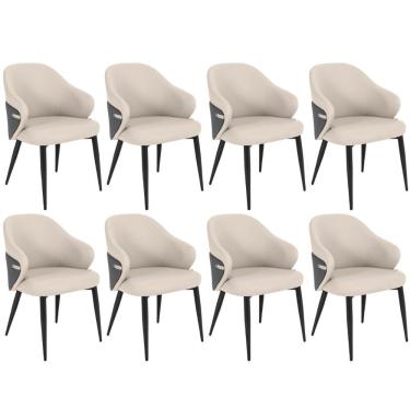 Imagem de Kit 8 Cadeiras De Jantar Estofada Milano Design Italiano Com Encosto Ergonômico - Bege-cinza Escuro
