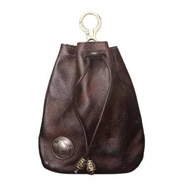 Imagem de Bolsa de couro,Bolsa de couro,Estojo para chave do carro | Bolsa de couro genuíno para troca de cordão, porta-chaves, bolsa organizadora de moedas para chaves
