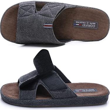Imagem de CORIFEI Chinelos masculinos ajustáveis para casa com suporte de arco, slip-on cruzado marca aberta antiderrapante confortável para ambientes internos externos, Cinza escuro, 10