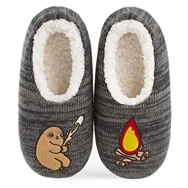 Imagem de The Metluks Pantufas fofas de casa de animais, meias felpudas quentes com aderências antiderrapantes, presentes divertidos e aconchegantes, Bicho-preguiça de malha, 7-8