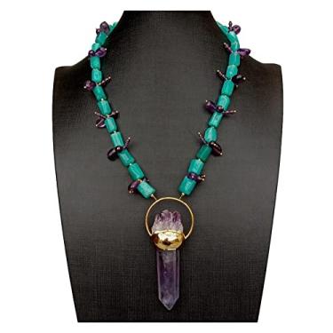 Imagem de URMIBDAI Colares femininos Amazonita peruana ametista colar roxo fluorita ponta ametista pingente drusa 50,8 cm