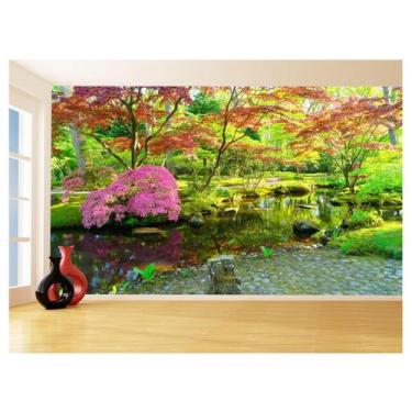 Imagem de Papel De Parede Jardim Rio Flores Lago Árvores 3,5M Jjp54 - Você Decor