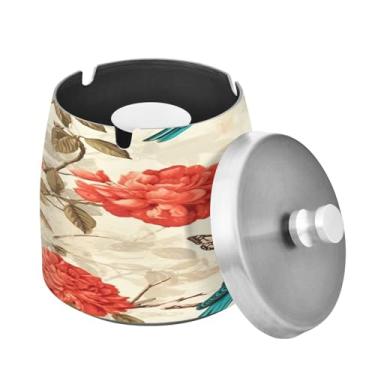 Imagem de Blueangle Cinzeiro de pássaros turquesa com tampa para cigarros, à prova de vento/chuva, aço inoxidável, sem fumaça, inodoro, cinzeiro para uso interno ou externo (446)