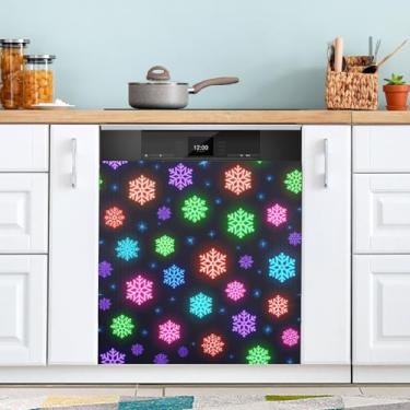 Imagem de ATTX Capa magnética de flocos de neve neon de Natal, 58,4 cm C x 66 cm A decoração da capa da máquina de lavar louça, decalques de armário doméstico eletrodomésticos adesivos #542