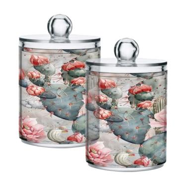 Imagem de ATTX Dispensador de suporte Cacti Qtip para bola de algodão, cotonete, frasco de boticário de plástico transparente, decoração de casa, pote de armazenamento de cozinha, pacote com 2 (185)