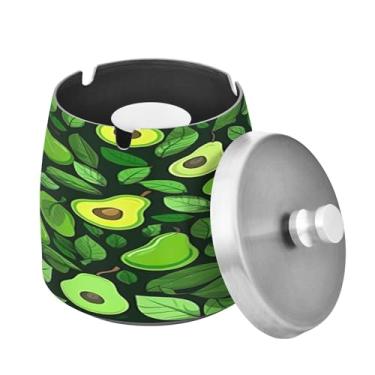 Imagem de Blueangle Cinzeiro de fatias de abacate pequeno com tampa para cigarros, à prova de vento/à prova de chuva, aço inoxidável, sem fumaça, inodoro, cinzeiro para uso interno ou externo (80)