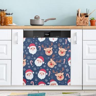 Imagem de ATTX Capa magnética para lava-louças de rena e Papai Noel, 58,4 cm C x 66 cm A decoração da capa da máquina de lavar louça, decalques de armário doméstico adesivos de eletrodomésticos #413